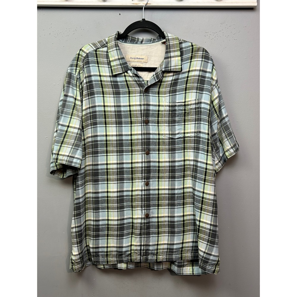 Tommy Bahama Men's Original Fit Plaid Silk Short Sleeve Button Down Shirt L G